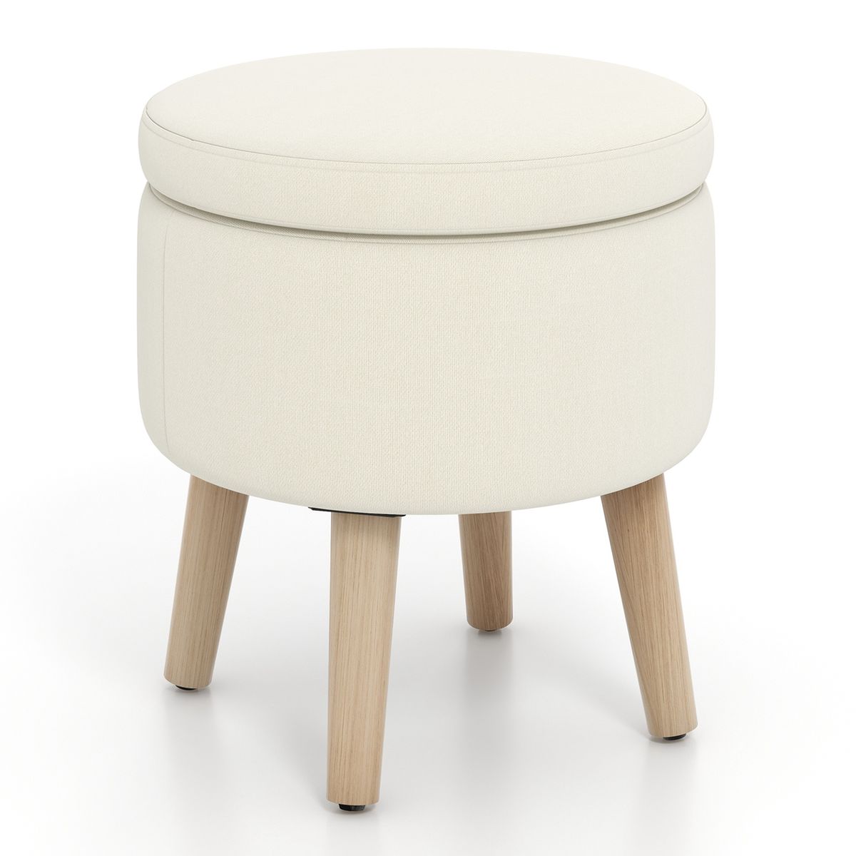 Photos - Pouffe / Bench Goplus Costway Round Storage Ottoman with Tray - Beige JV10911BE