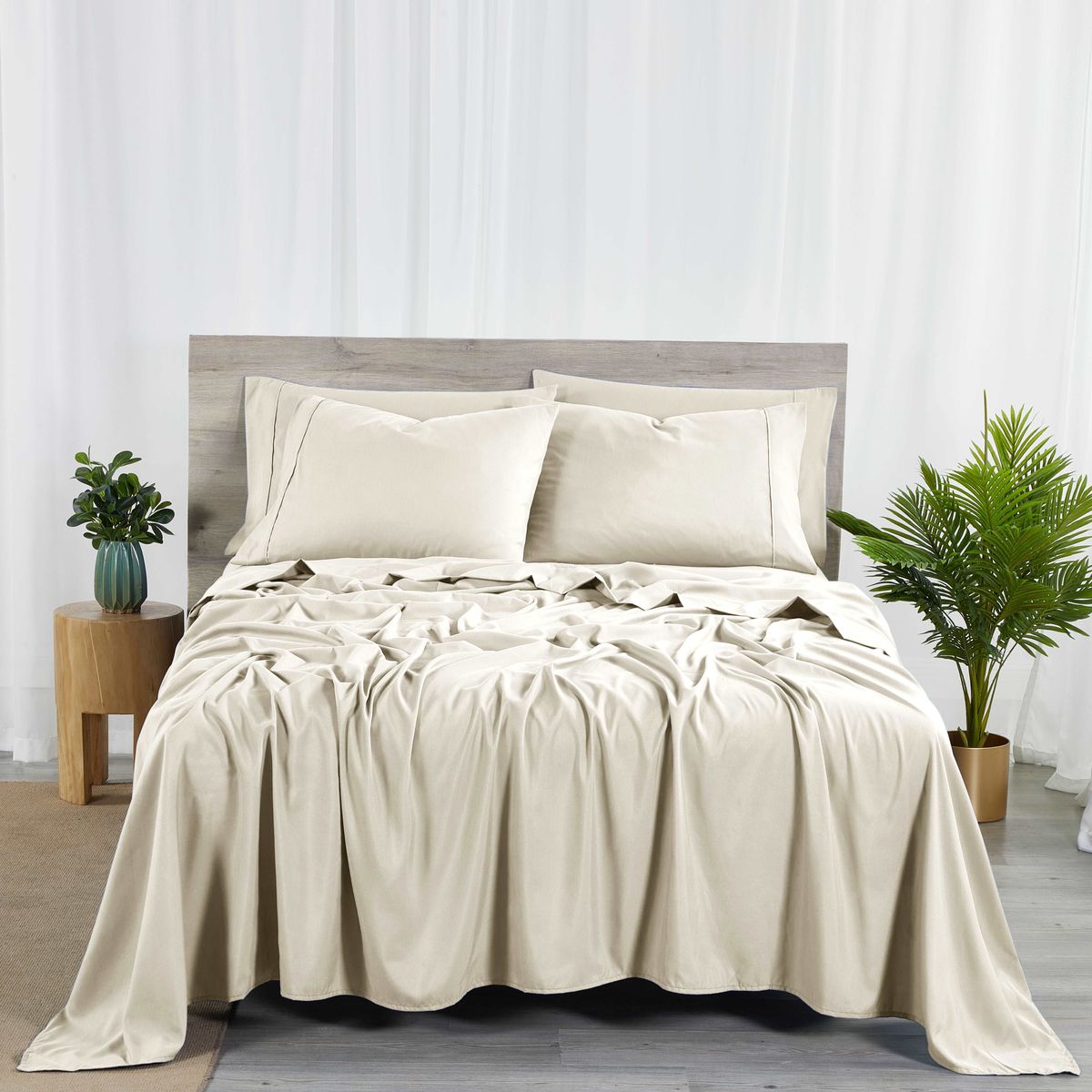 Photos - Bed Linen Bamboo Bibb Home 6-Piece 2000-Thread-Count Sheet Set with SnugGrip by Bibb Home® - California King - Cream 1831-CK-CRE