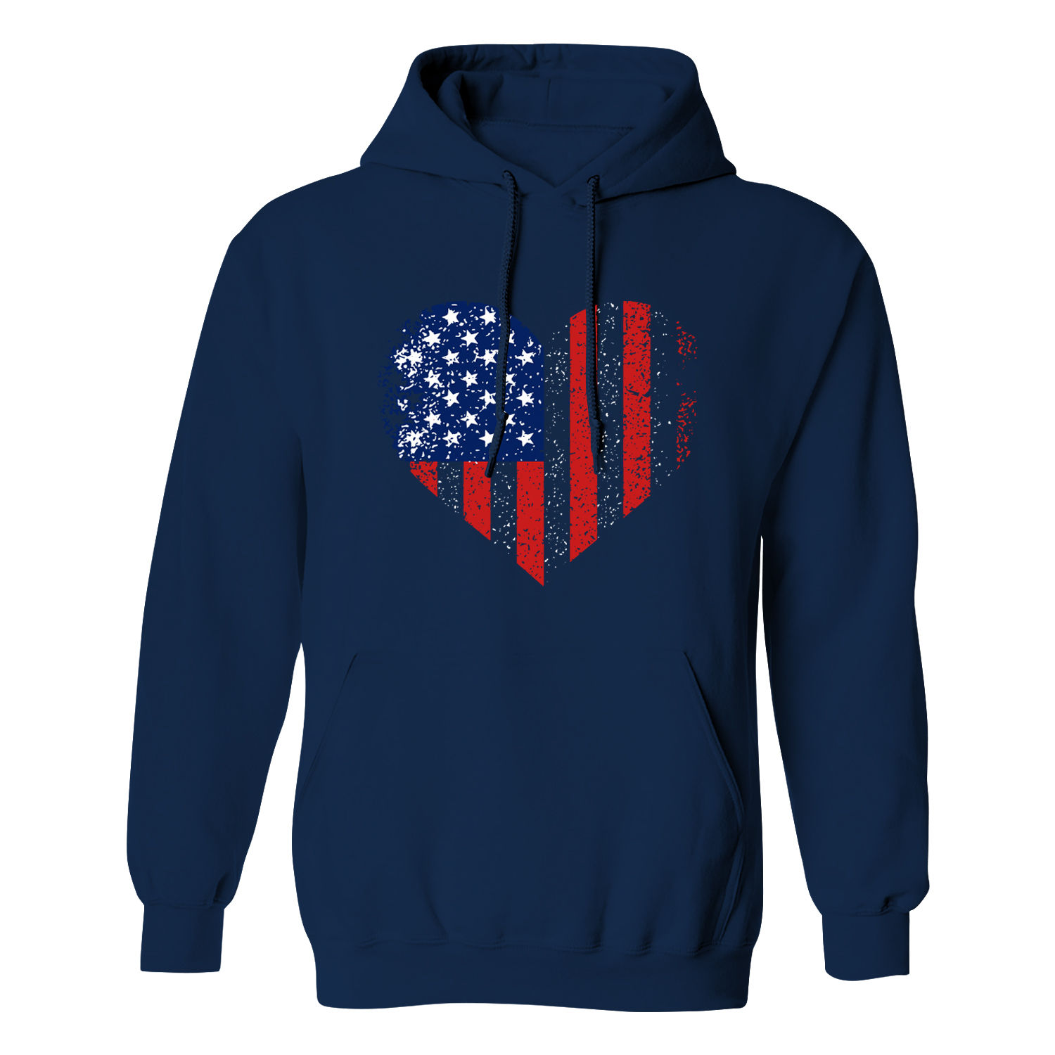 Women's Patriotic 'USA Love' Pullover Hoodie - Flag Heart - Navy / M