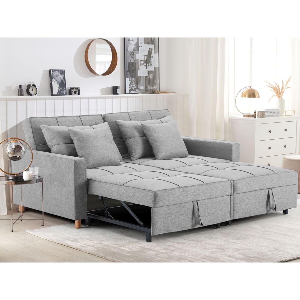 Photos - Sofa YODOLLA YODOLLA 3-in-1 Convertible Sleeper Loveseat - Light Grey 13170GR-U