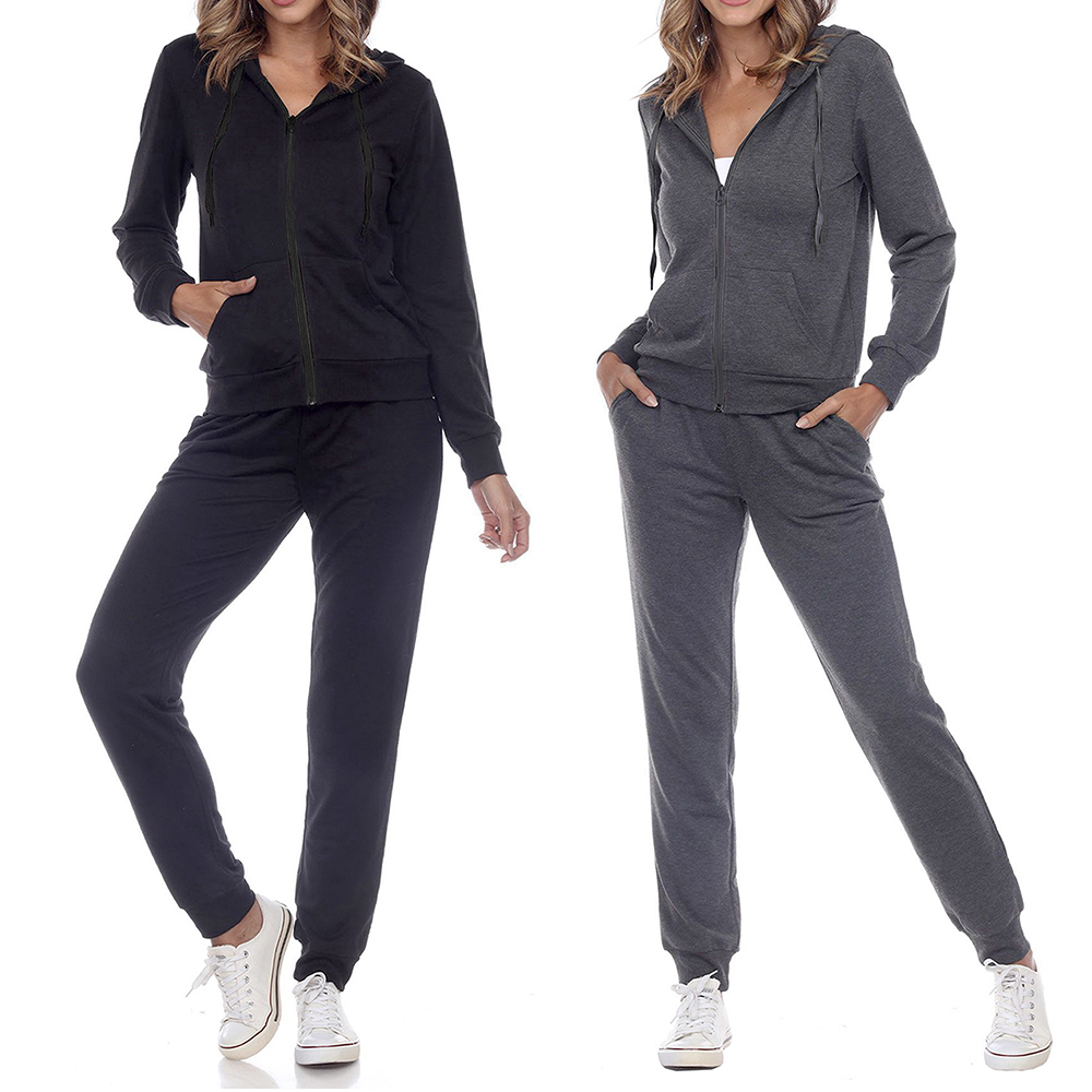Women's Matching Jersey-Knit Hoodie and Jogger Pants (2-Pack) - Black/Charcoal - Small