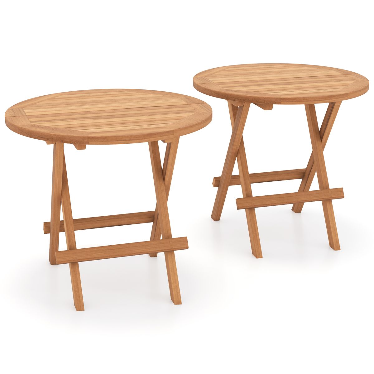 Photos - Garden Furniture Goplus Goplus Round Teak Wood Patio Folding Side Table - Costway 2 PCS Pat