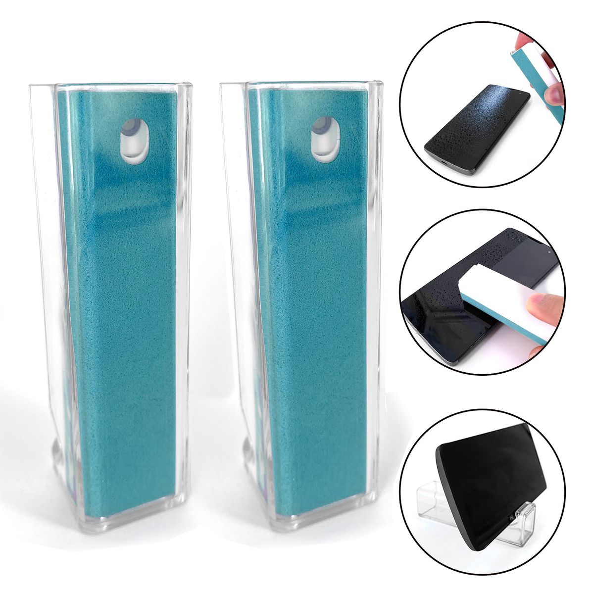 All-in-One Screen Cleaning Spray, Cloth, and Phone Stand (2-Pack) - 2x Blue