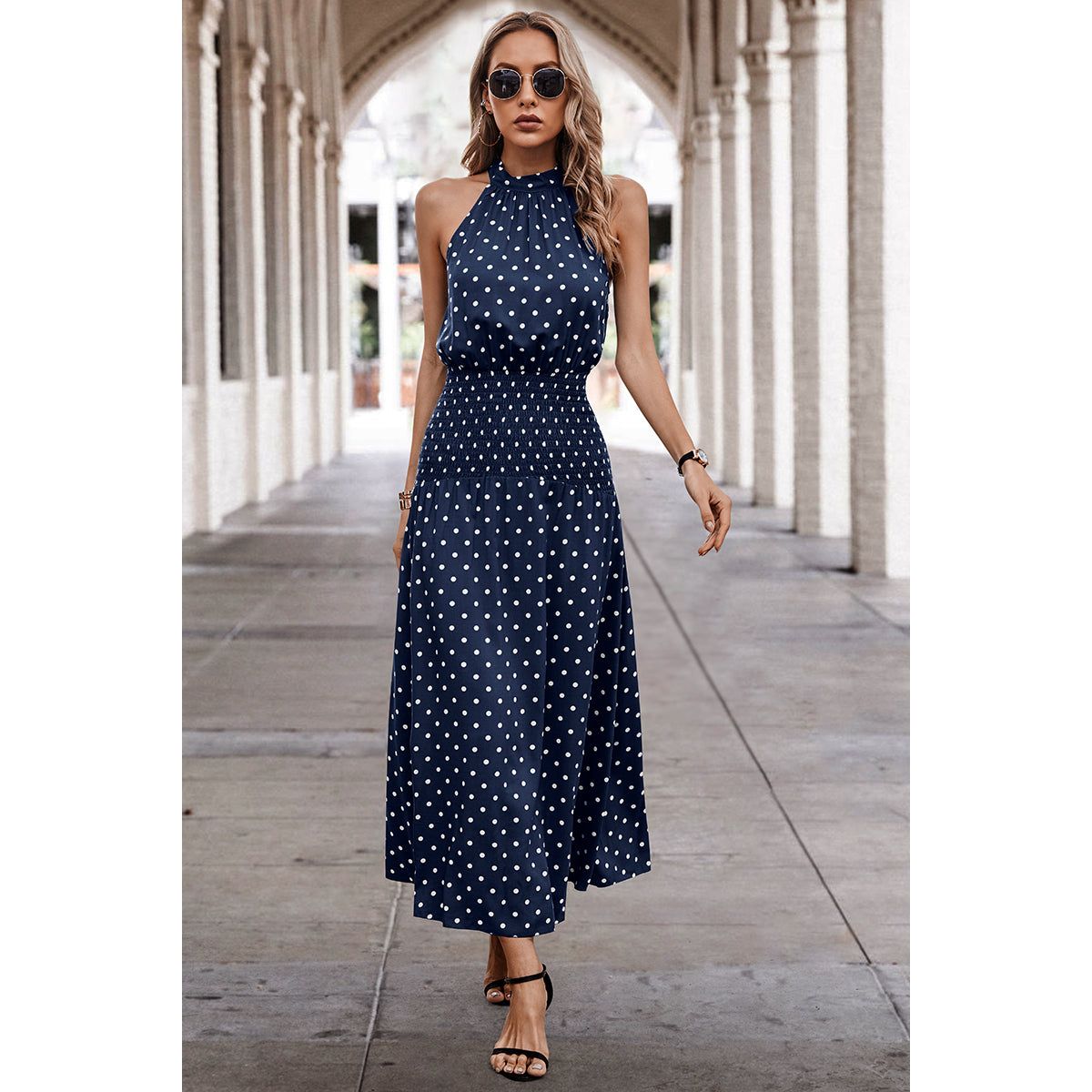 Women's Dotty Delight Maxi Dress - NAVY / S