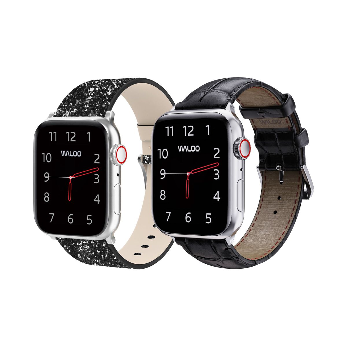 Waloo® Bling & Crocodile Leather Bands for Apple Watch (2-Pack) - 38/40/41mm / Black Bling + Black Crocodile