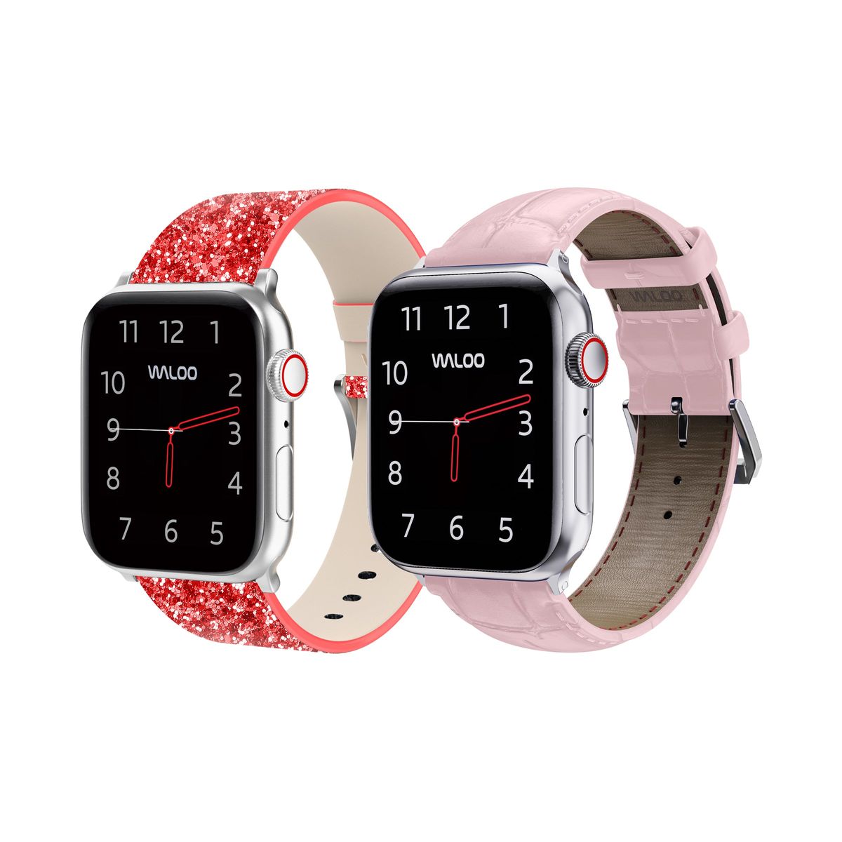 Photos - Watch Strap Waloo Products Waloo® Bling & Crocodile Leather Bands for Apple Watch  - 42/44/45/49mm / Red Bling + Pink Crocodile(2-Pack)
