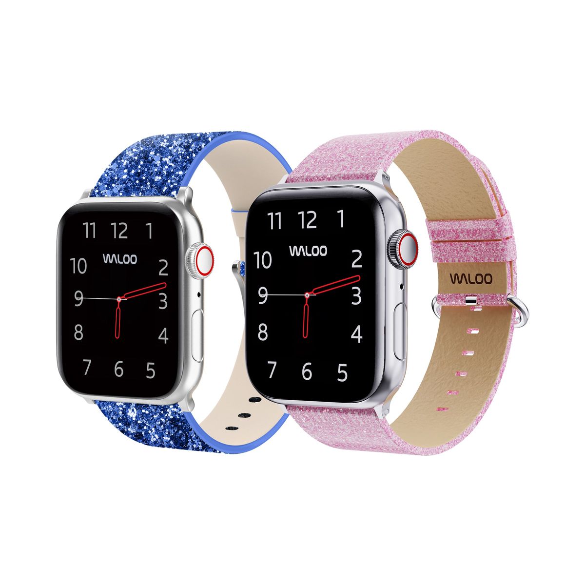 Waloo® Leather Bling & Shiny Brilliance Bands for Apple Watch (2-Pack) - 38/40/41mm / Blue Bling + Pink Brilliance