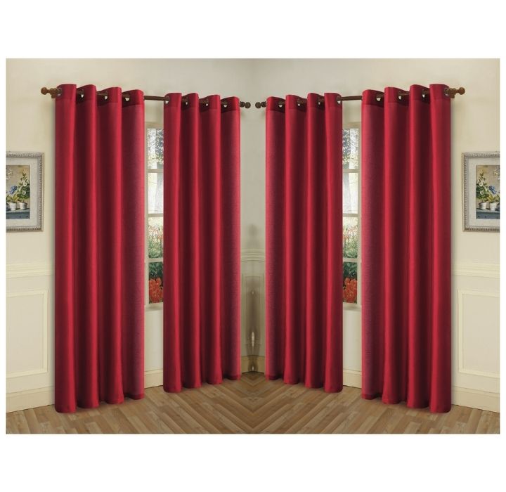 Photos - Curtains & Drapes J&V TEXTILES Semi-Sheer Faux Silk 84" Curtain Panels  - Burgundy 4-MIRA BURGUNDY(4-Pack)