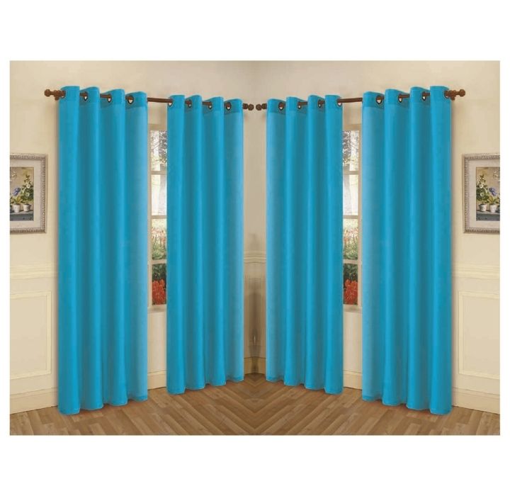 Photos - Curtains & Drapes J&V TEXTILES Semi-Sheer Faux Silk 84" Curtain Panels - Turquoise 4-MIRA TURQ(4-Pack)