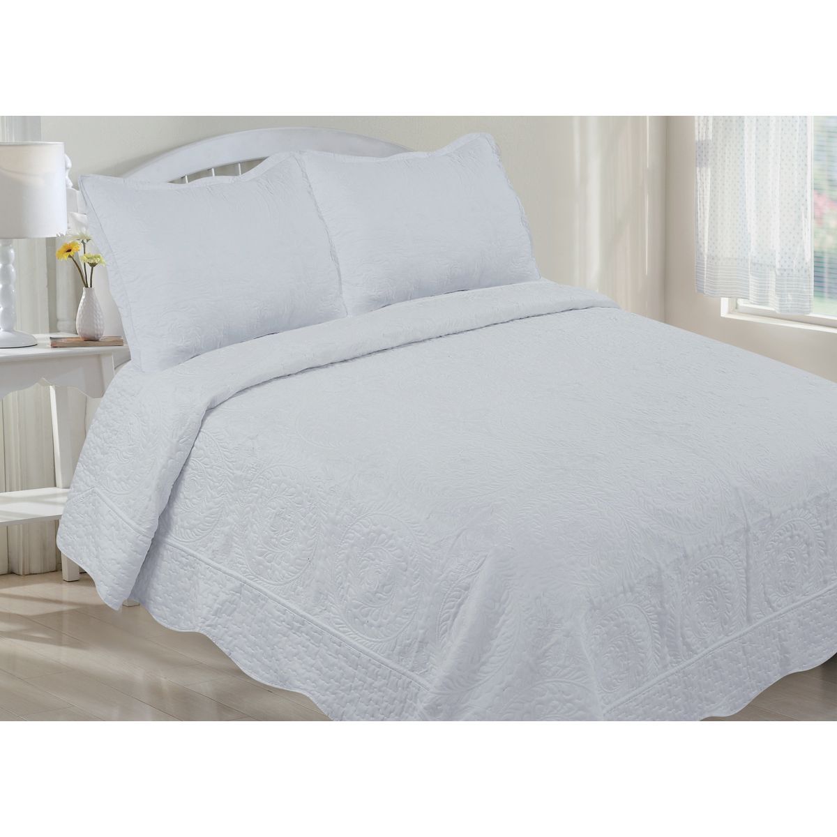 Photos - Duvet Private Label Embroidered Oversized Scalloped Edge Quilt Set - EMBROIDERY QUILT SET: TWIN-GREY Q011A