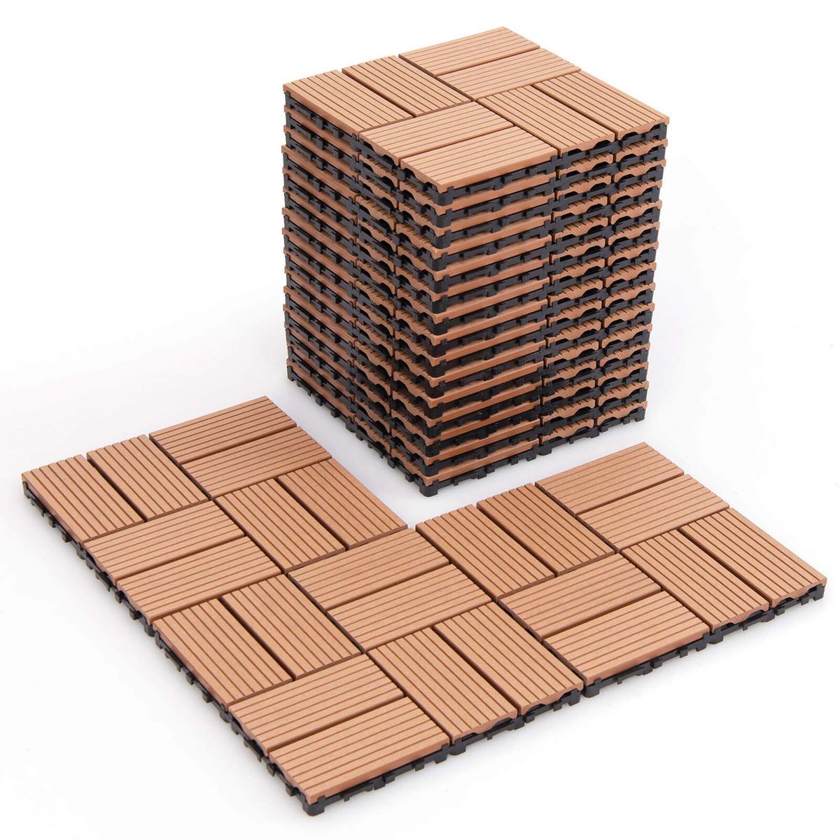 Photos - Area Rug Costway 18-Piece 12 x 12-Inch All-Weather Interlocking Deck Tiles - 18-Piece Interlocking Deck - Brown HCST02791