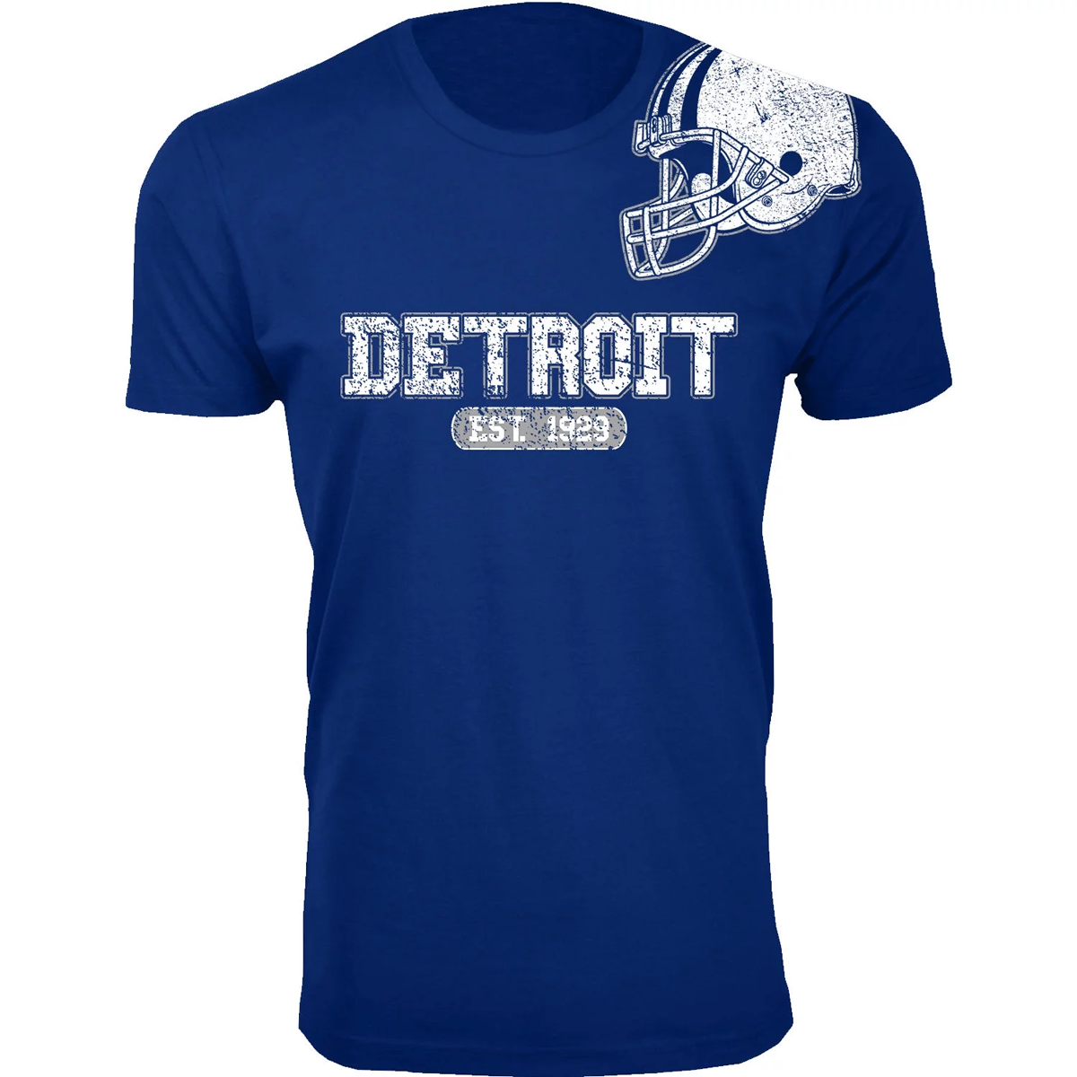 Men's Football Team Helmet Cotton T-Shirt -  Detroit / Royal Blue / Small
