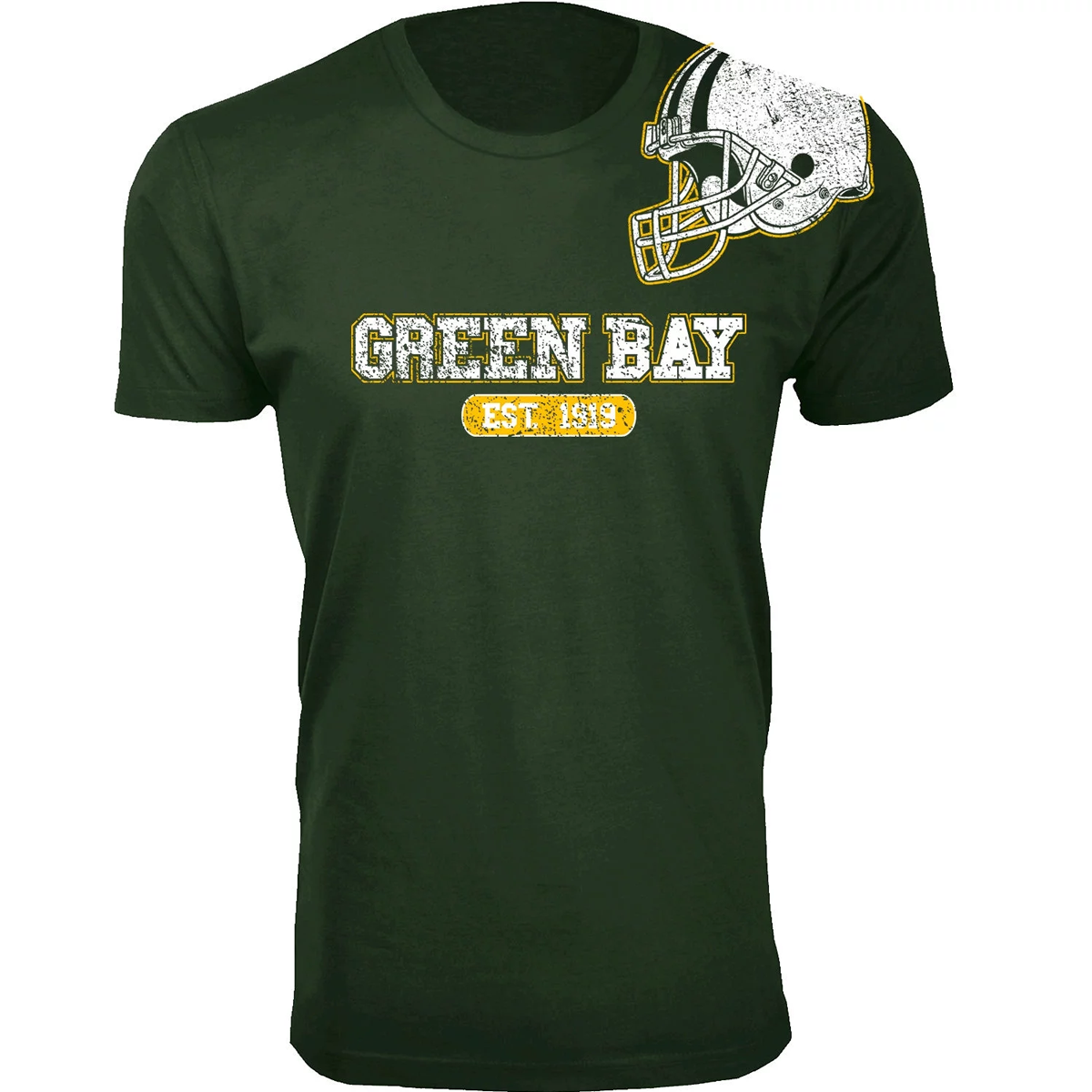 Men's Football Team Helmet Cotton T-Shirt -  Green Bay / Forest Green / Small