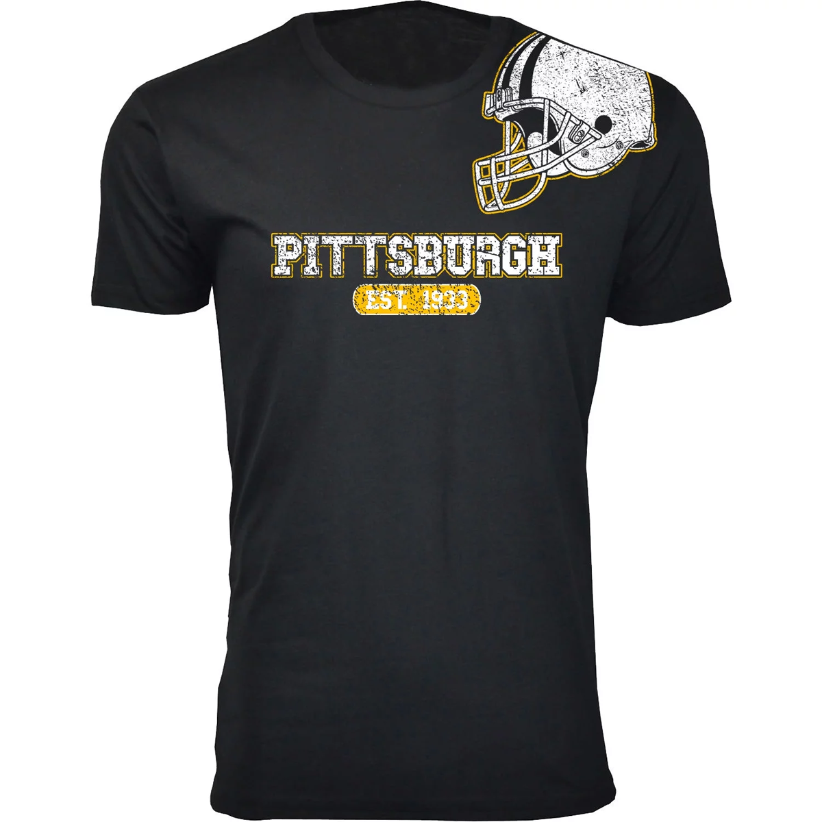 Men's Football Team Helmet Cotton T-Shirt -  Pittsburgh / Black / Small