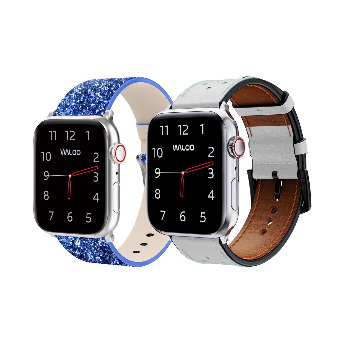 Waloo Bling and Breathable Leather Bands For Apple Watch  (2-Pack)  - 38/40/41mm / Blue Bling + White Breathable Leather