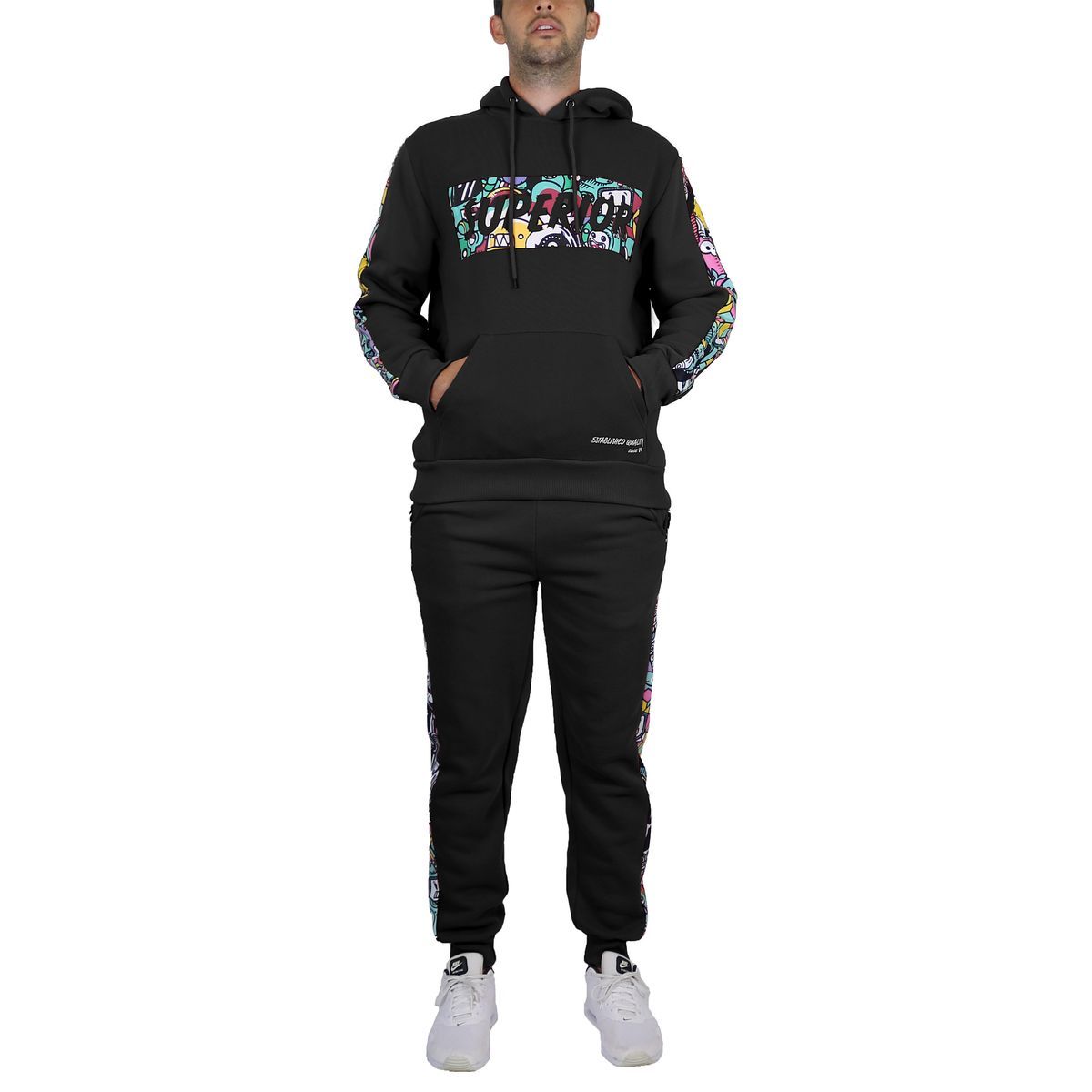 Men's 2-Piece Fleece-Lined Pullover Hoodie & Jogger Sweatpants Set - M2PC-820-BK - XL