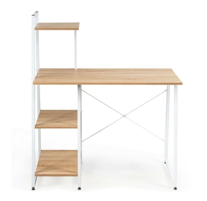 Photos - Office Desk Costway Metal and Wood Desk with 3 Shelves - Natural HW65585NA