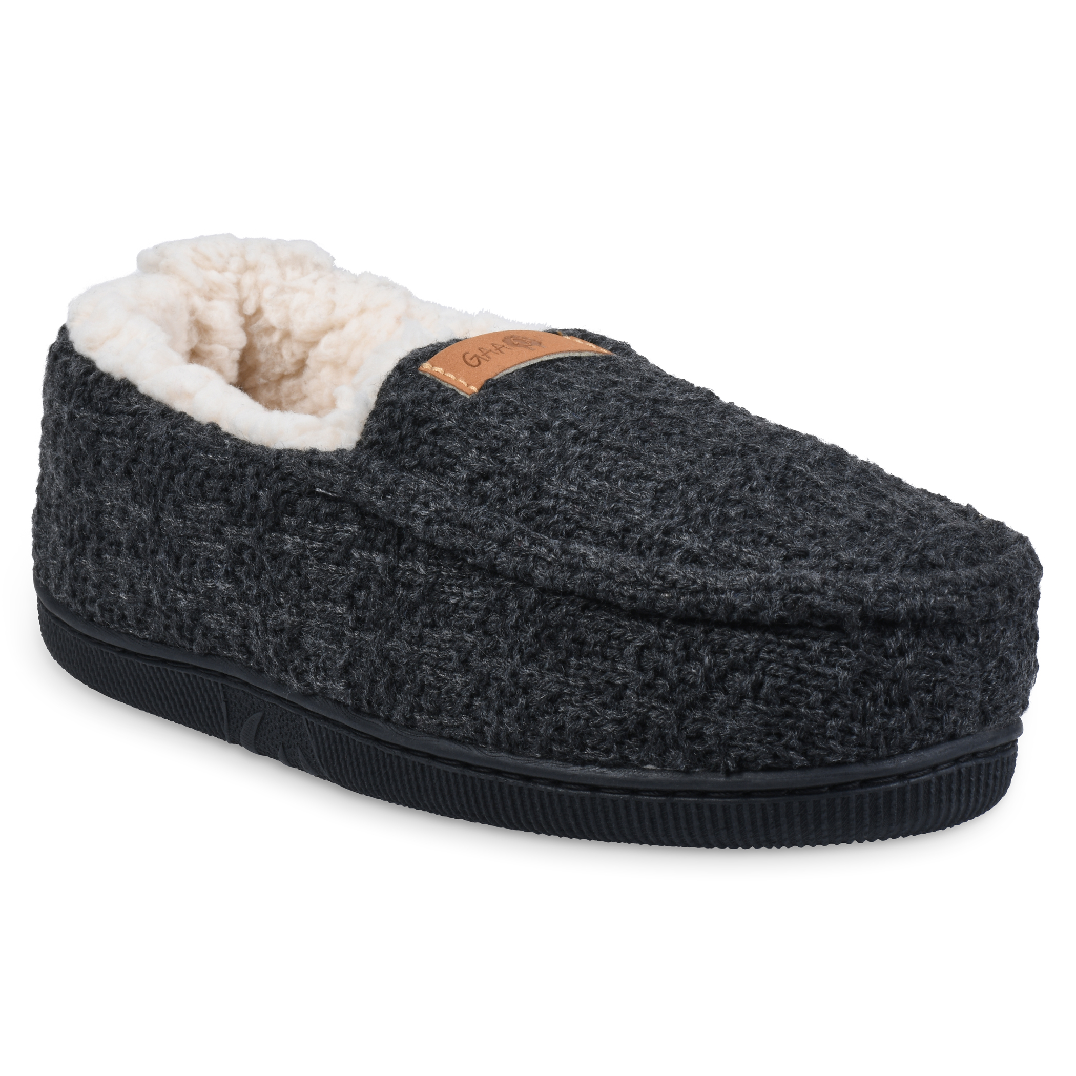 Gaahuu Faux Wool Mocassin Slipper for Womens - charcoal grey small Textured Knit