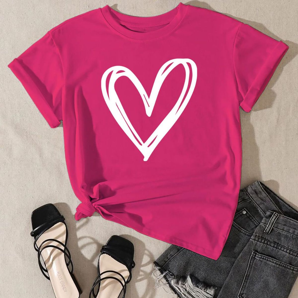 Women's Valentine's Day T-Shirt - Small - Fuchsia - Scribble Heart