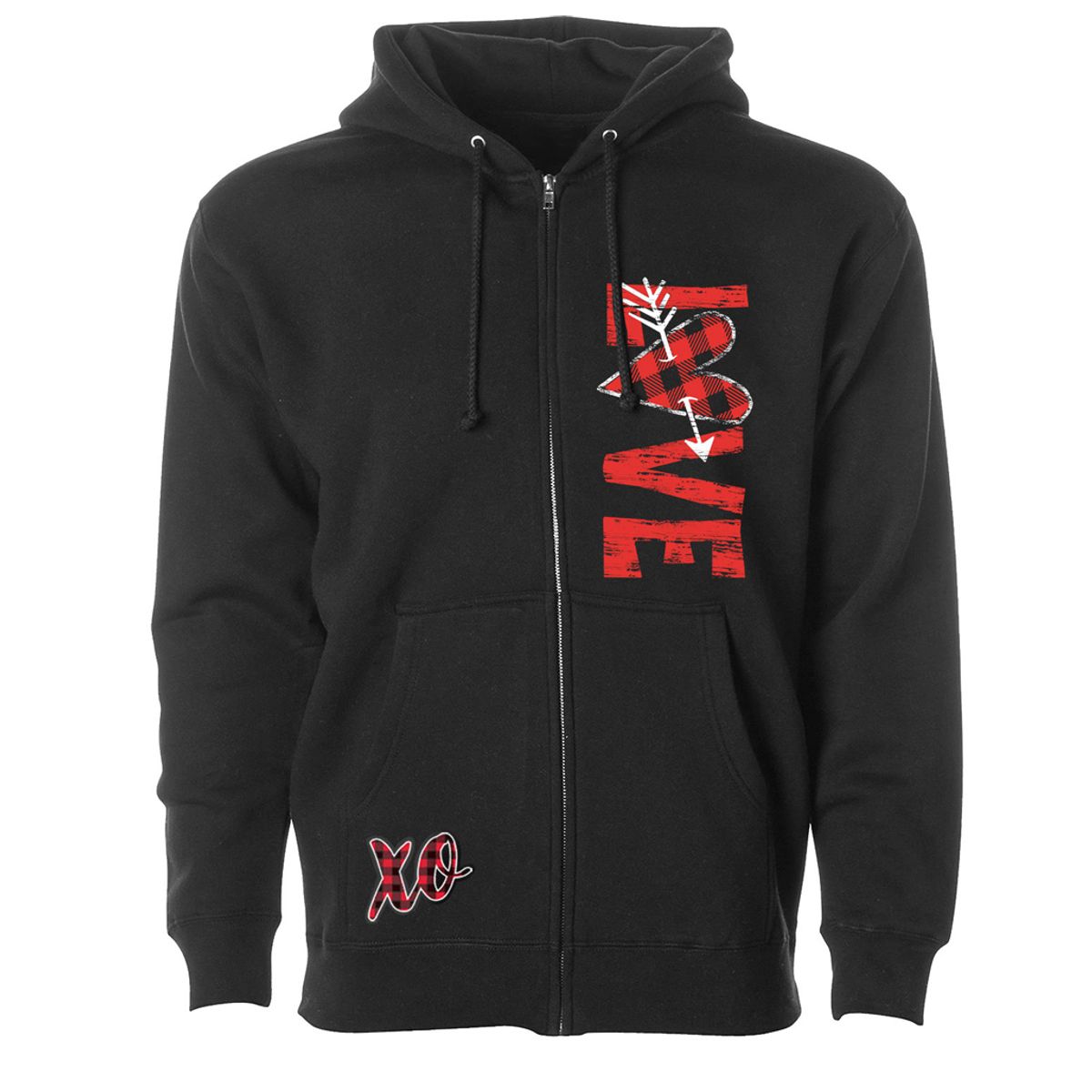 Women's Valentine's Day Hoodie Sweatshirt - Zip - Cupid Love XO - Black /2X L