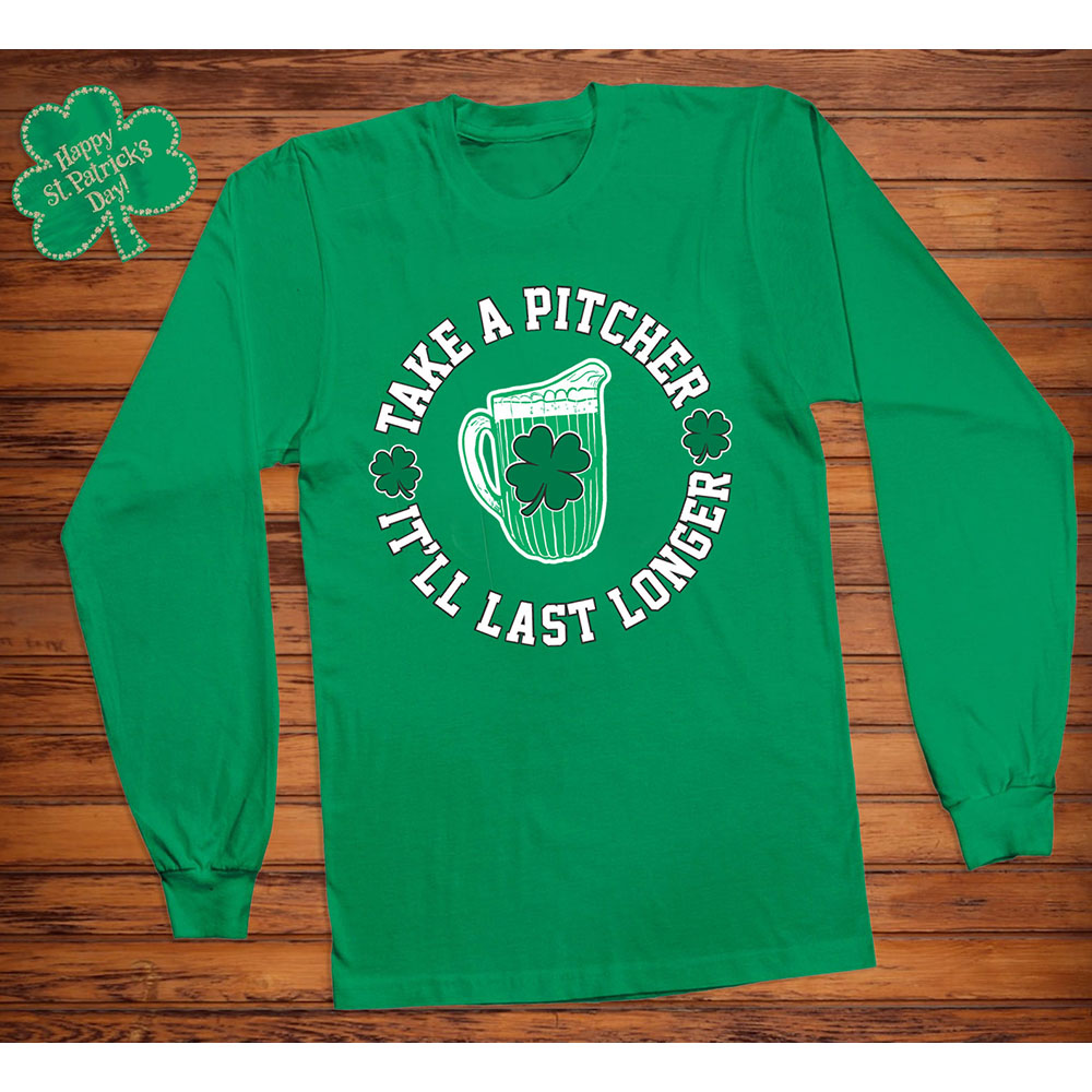 Men's St. Patrick's Day Long Sleeve Shirt - Take a Pitcher - K.Green / 2XL