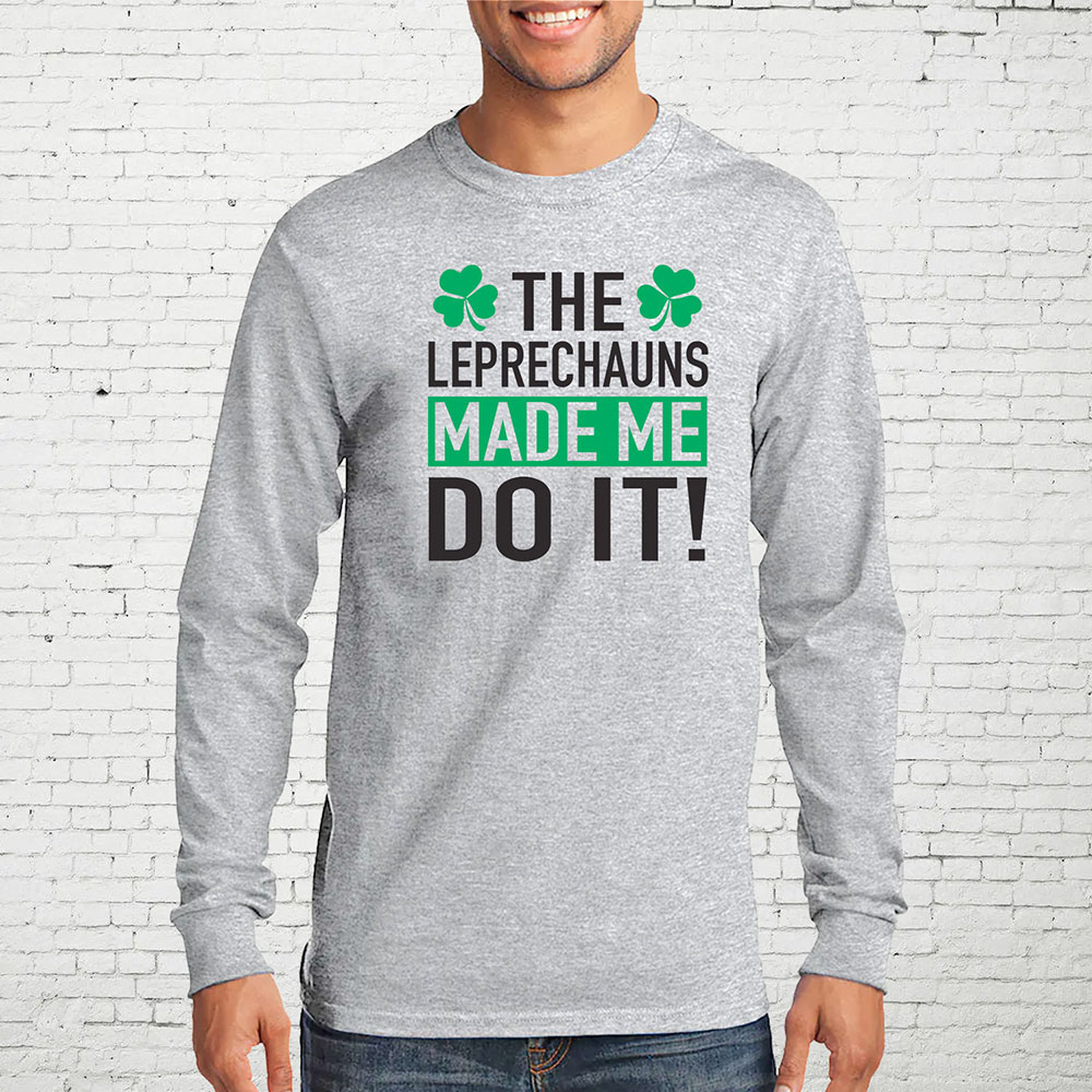 Men's St. Patrick's Day Long Sleeve Shirt - The Leprechauns Made Me - H.Grey / S