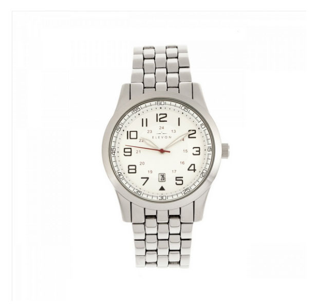 Elevon Garrison Men's Bracelet Watch with Date - White Face/Silver Band