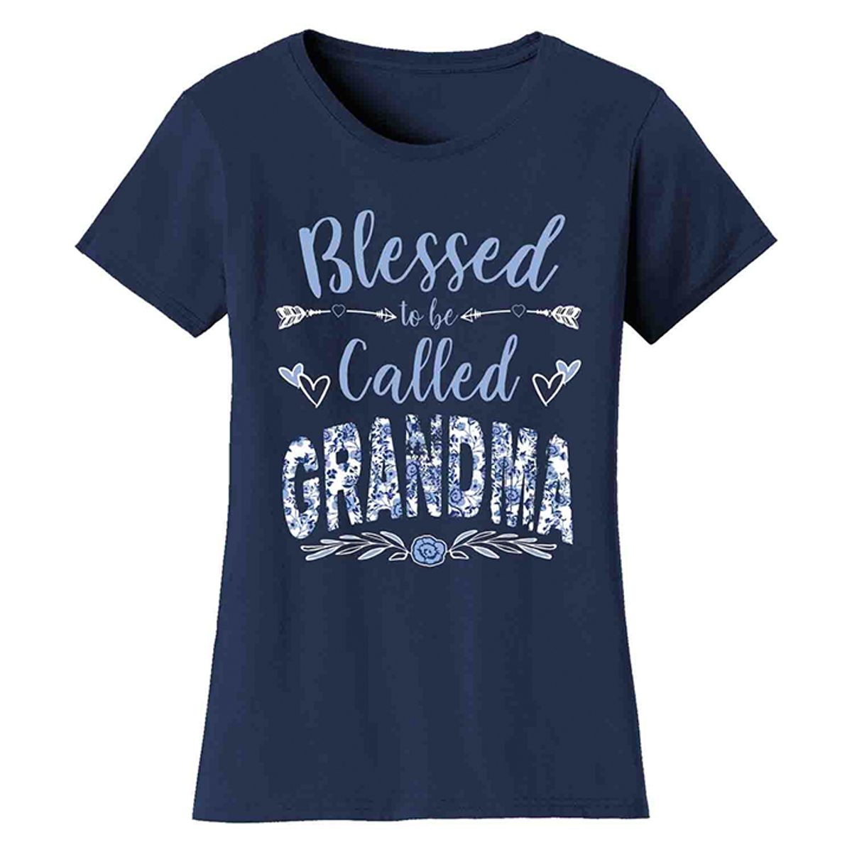 Women's Floral Mother's Day T-Shirts - Grandma - Navy / 2XL