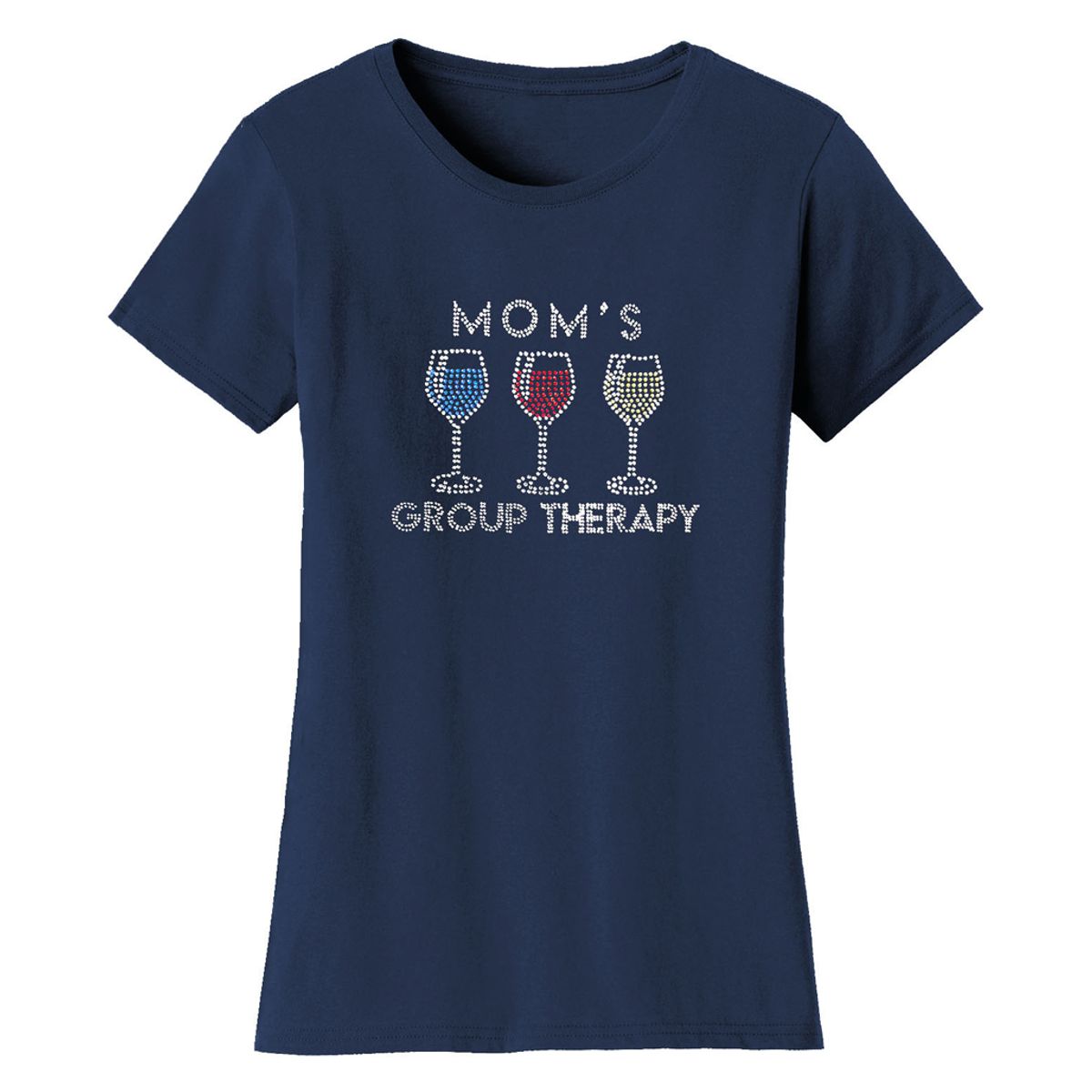 Bling Rhinestone Mother's Day T-Shirts - Women's Mother's Day Rhinestone Bling T-Shirts - Mom's Group Therapy - Navy / 2XL