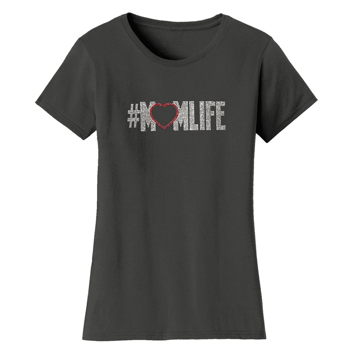 Bling Rhinestone Mother's Day T-Shirts - Women's Mother's Day Rhinestone Bling T-Shirts - Mom Life - Charcoal / 2XL