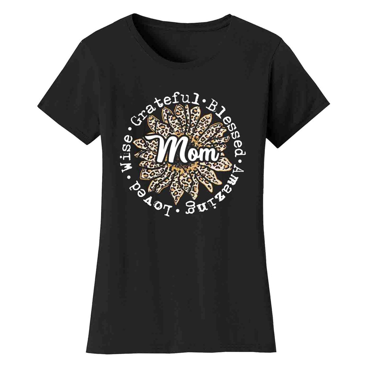 Leopard Sunflower Mother's Day T-Shirts - Women's Leopard Sunflower Mother's Day T-Shirts - Mom - Black / L