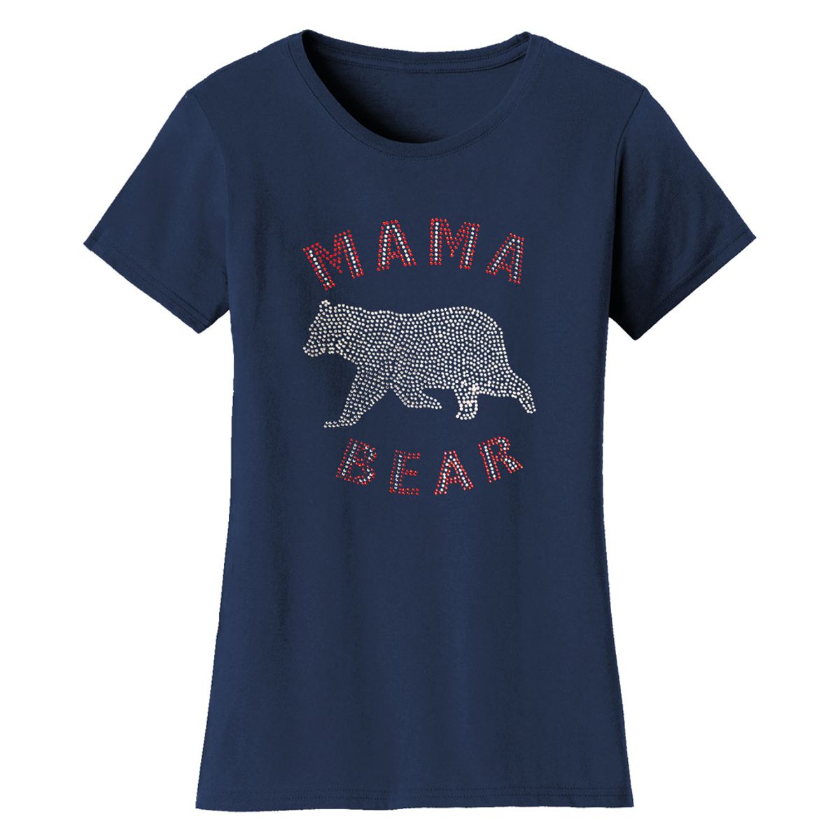 Mother’s Day Rhinestone Bling T Shirt - Women's Mother's Day Rhinestone Bling T-shirts - Mama Bear Animal - Navy / L