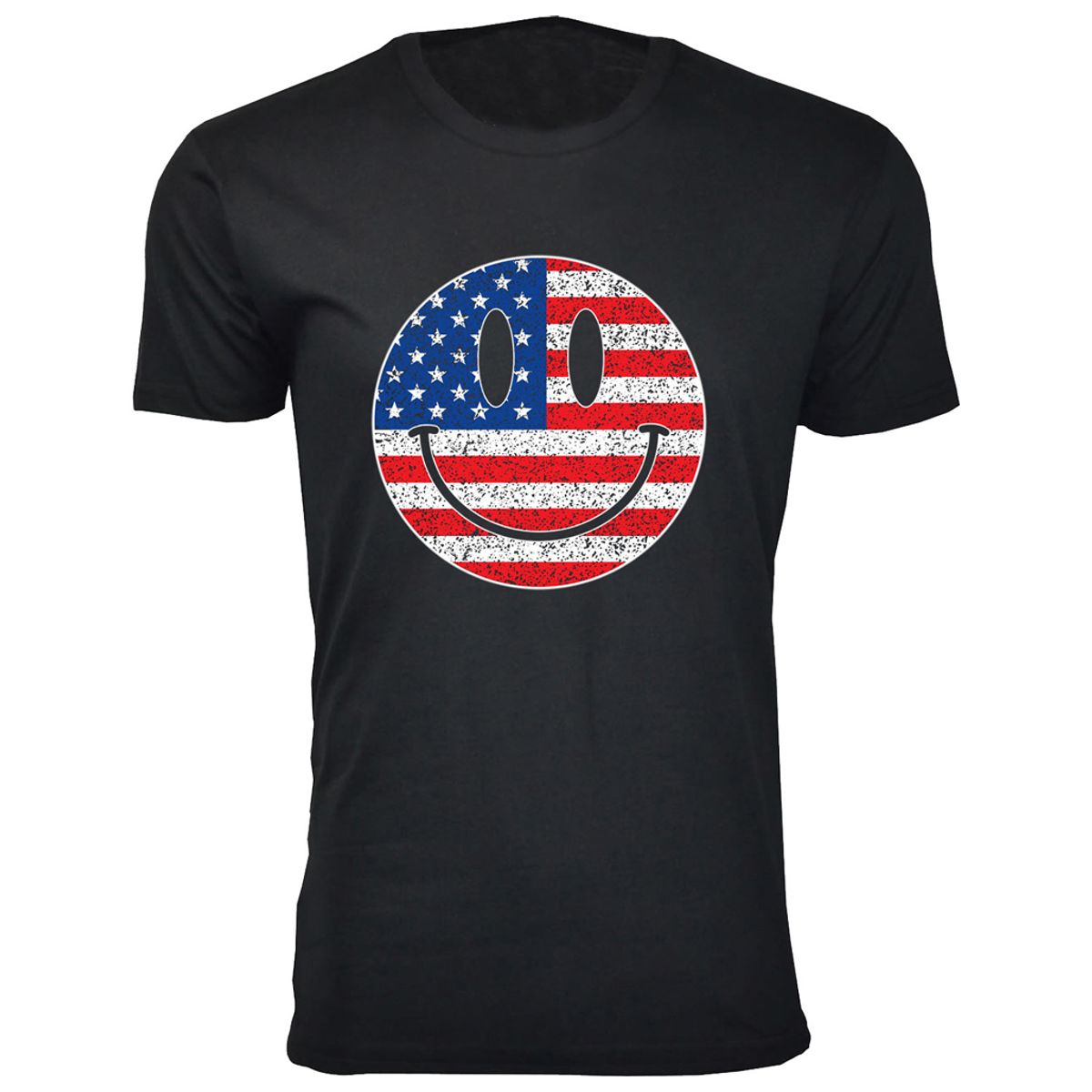 Men's 4th of July Themed T-Shirts - Happy Face USA Flag - Black / L