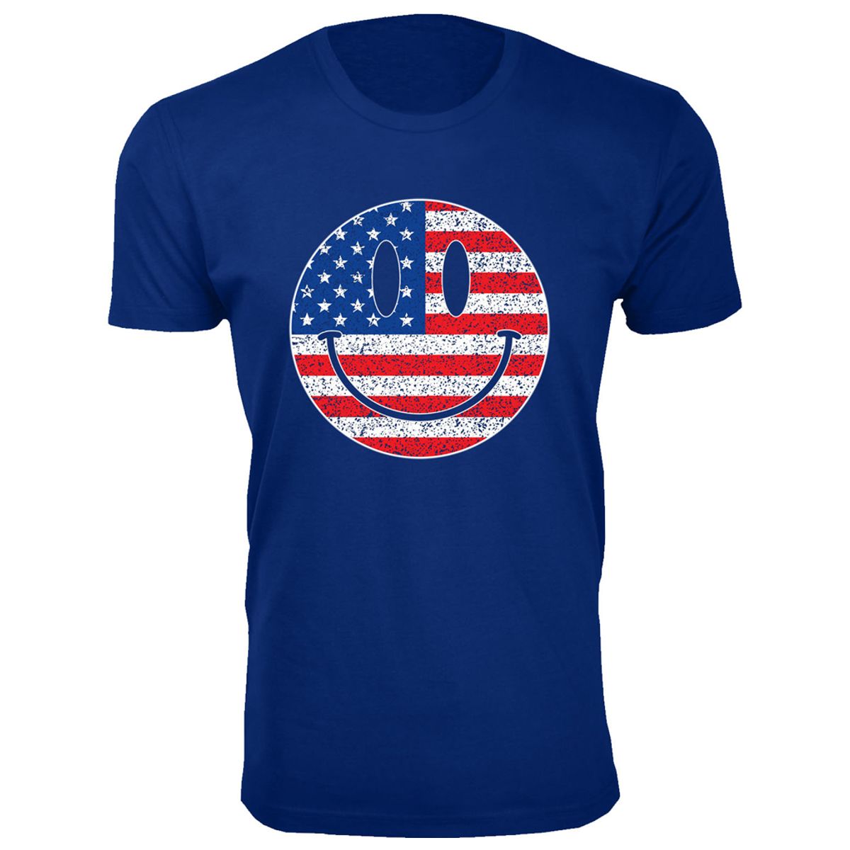Men's 4th of July Themed T-Shirts - Happy Face USA Flag - Royal Blue / 2XL