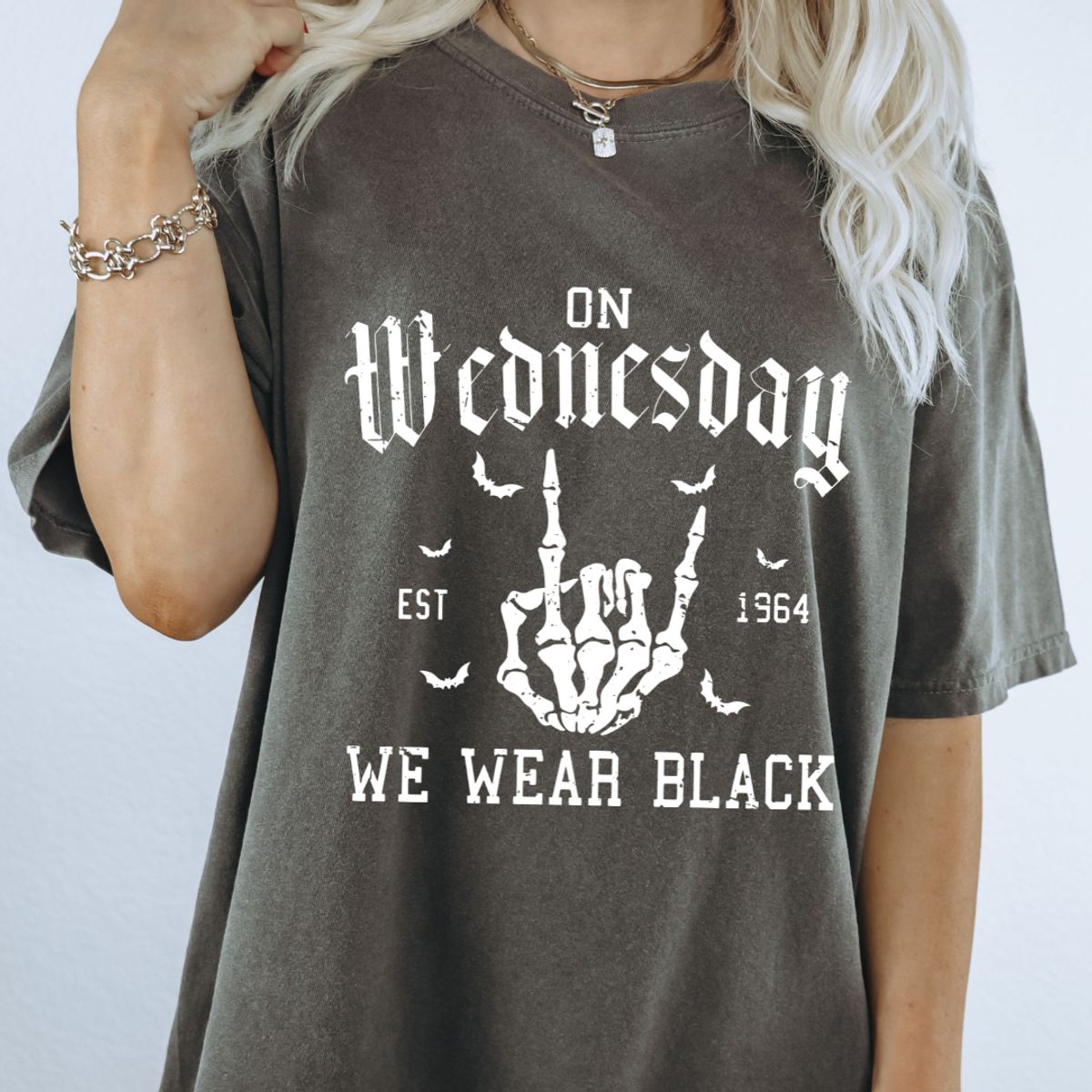 Women's 'On Wednesday We Wear Black' Graphic T-Shirt - White / 2XL