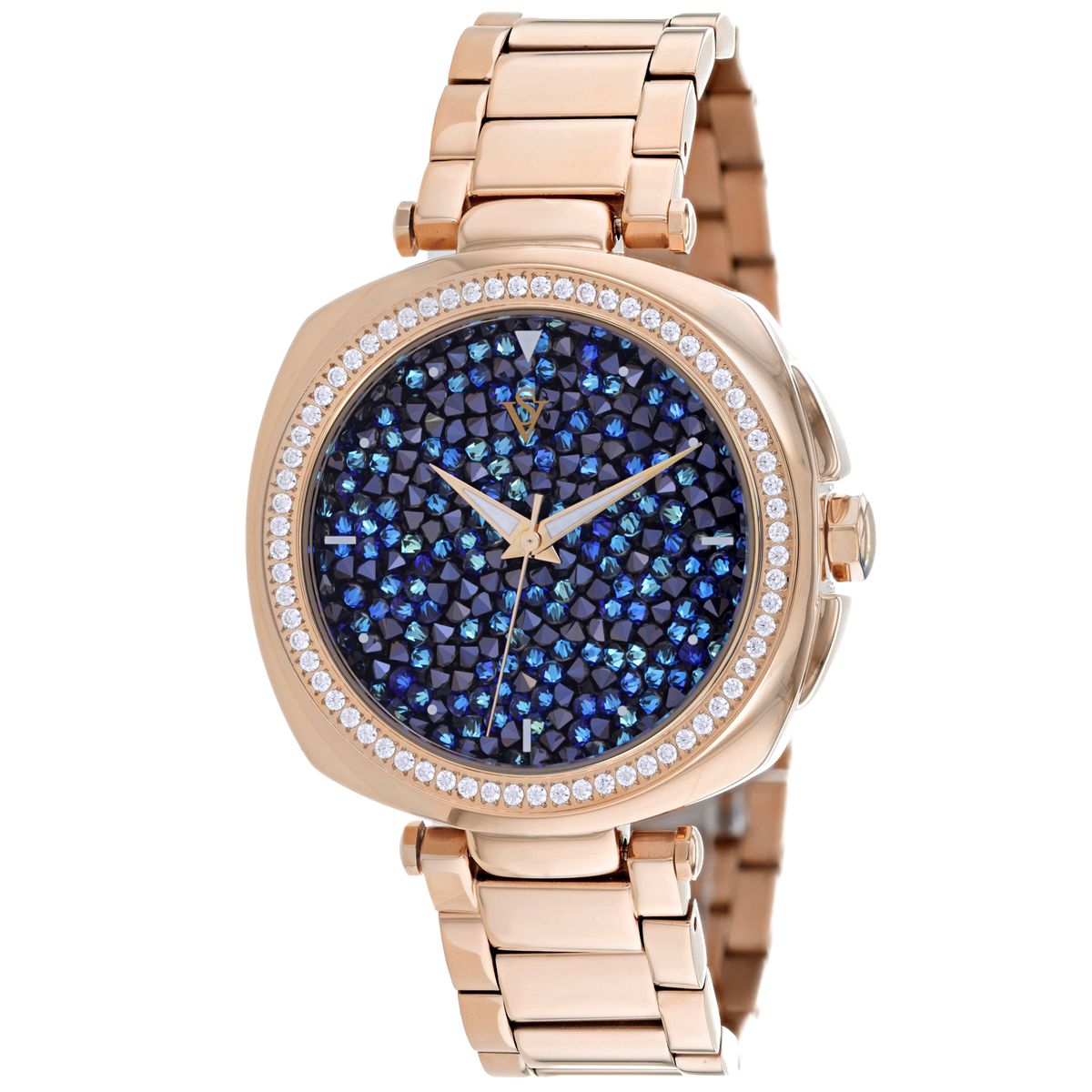 Christian Van Sant Women's Mirabella Watch  - Rose Gold with Blue Dial