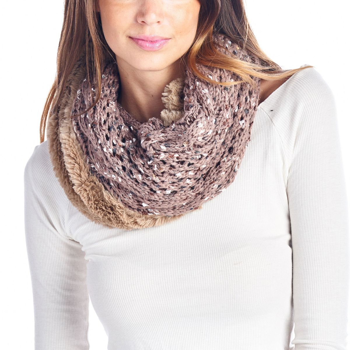 Plush Knit Reversible Infinity Scarf - Mocha