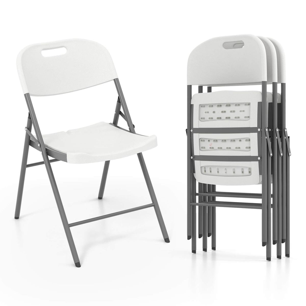 Photos - Chair Costway Folding Stackable  with Metal Frame & Carrying Handle  - Folding s -4 HCST04916 (4 to 12-Pack)