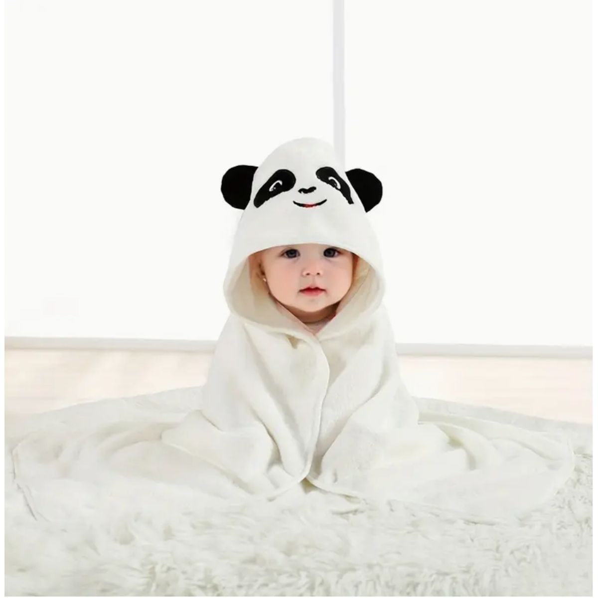 Absorbent Animal-Hooded Baby Bath Towel - White