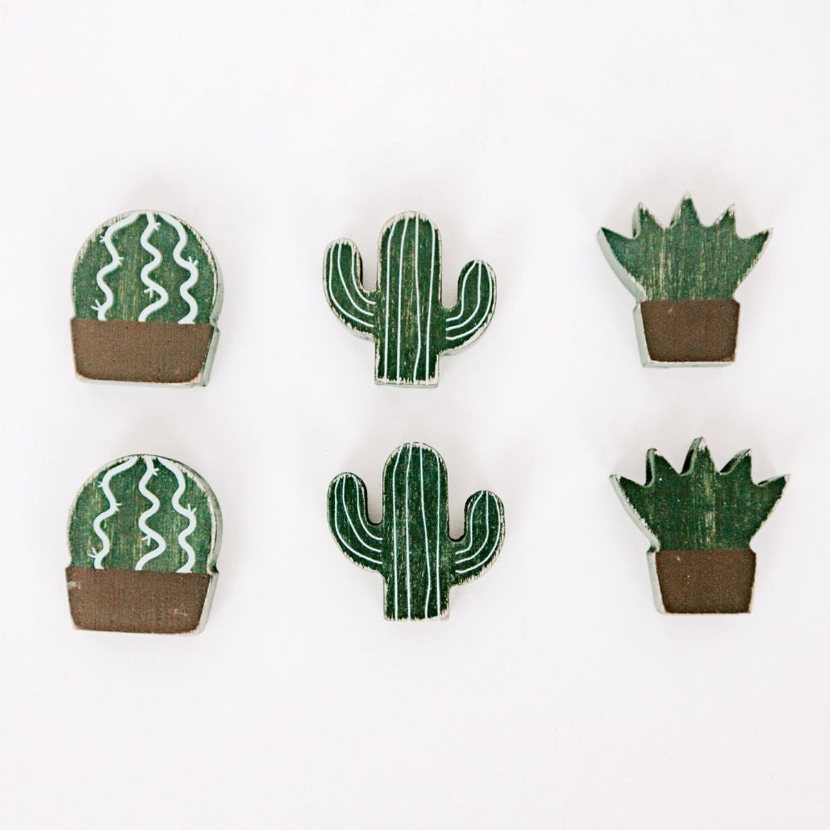 Chunky-Shaped Wooden Refrigerator Magnets (Set of 6) - Cactus