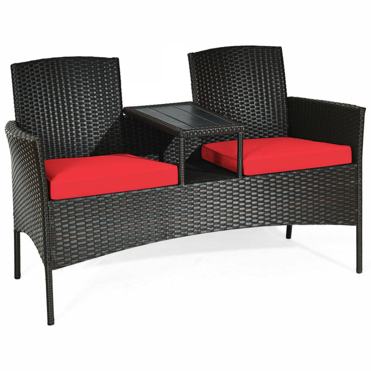 Photos - Garden Furniture Costway Patio Rattan Conversation Set -  Patio Rattan Loveseat HW63233RE 