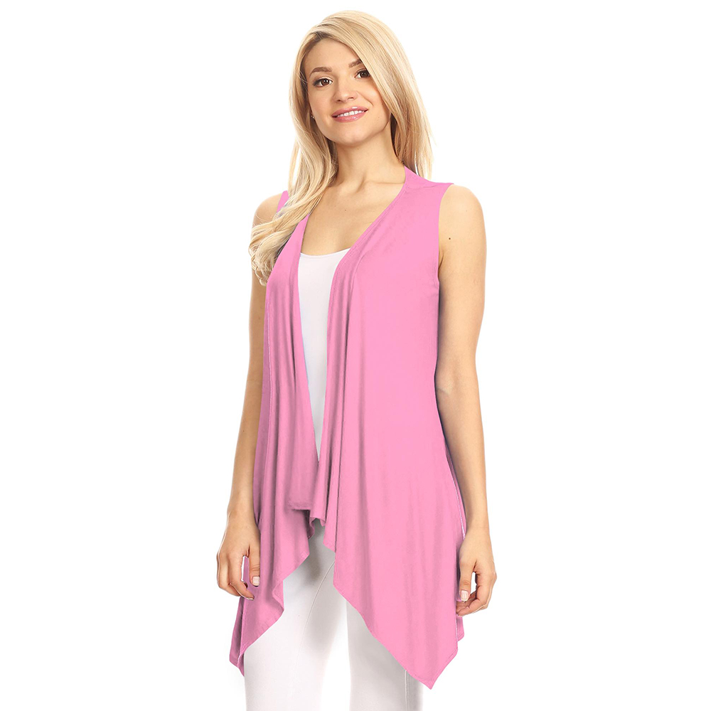 Women's Lightweight Sleeveless Solid Open-Front Drape Vest Cardigan - Pink - Small