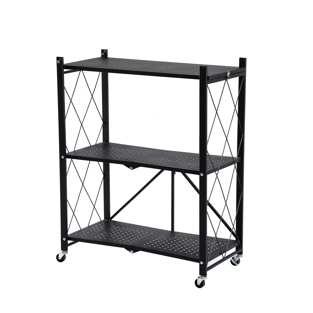 Photos - Wall Shelf Private Label Foldable Storage Shelf with Wheels - 3-Tier 7051-BK(3/4/5-Tier Options)