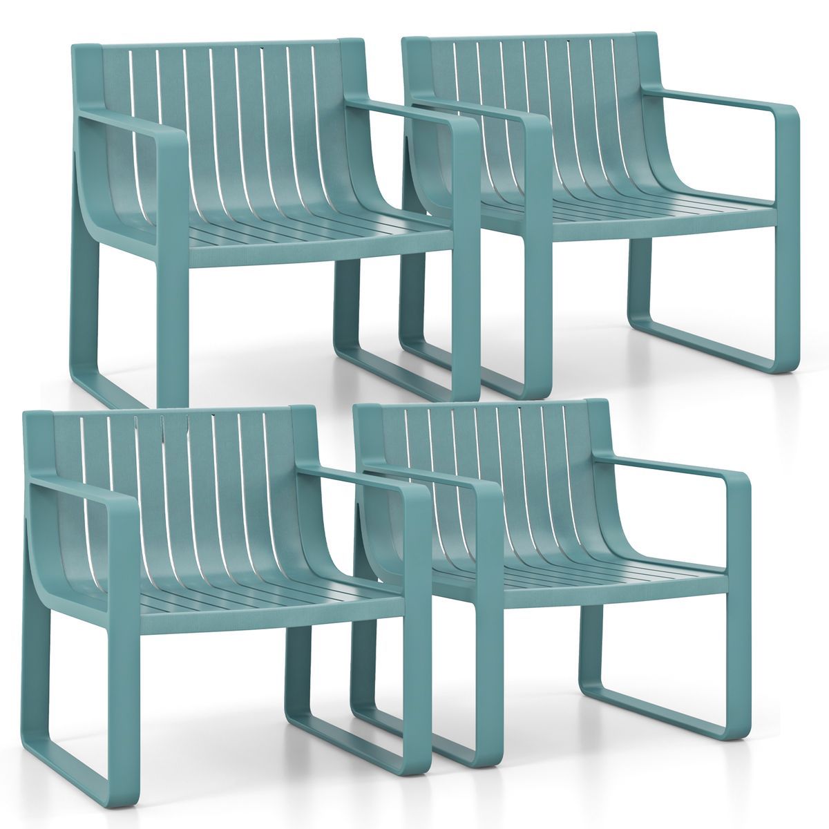 Photos - Garden Furniture Costway Plastic Outdoor Patio Armchairs  - Blue Patio Chairs Set-4 HCST05750 (Set of 2 or 4)