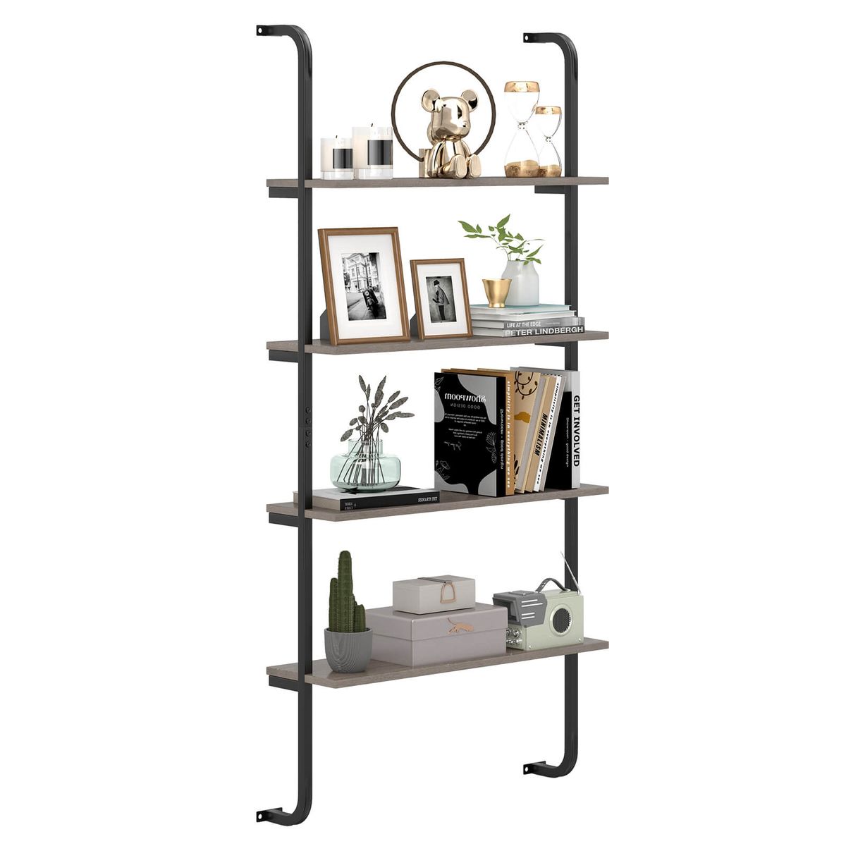 Photos - Wardrobe Costway 4-Tier Industrial Wall-Mounted Ladder Shelf - Ladder Shelf-1PCS HCST05808 