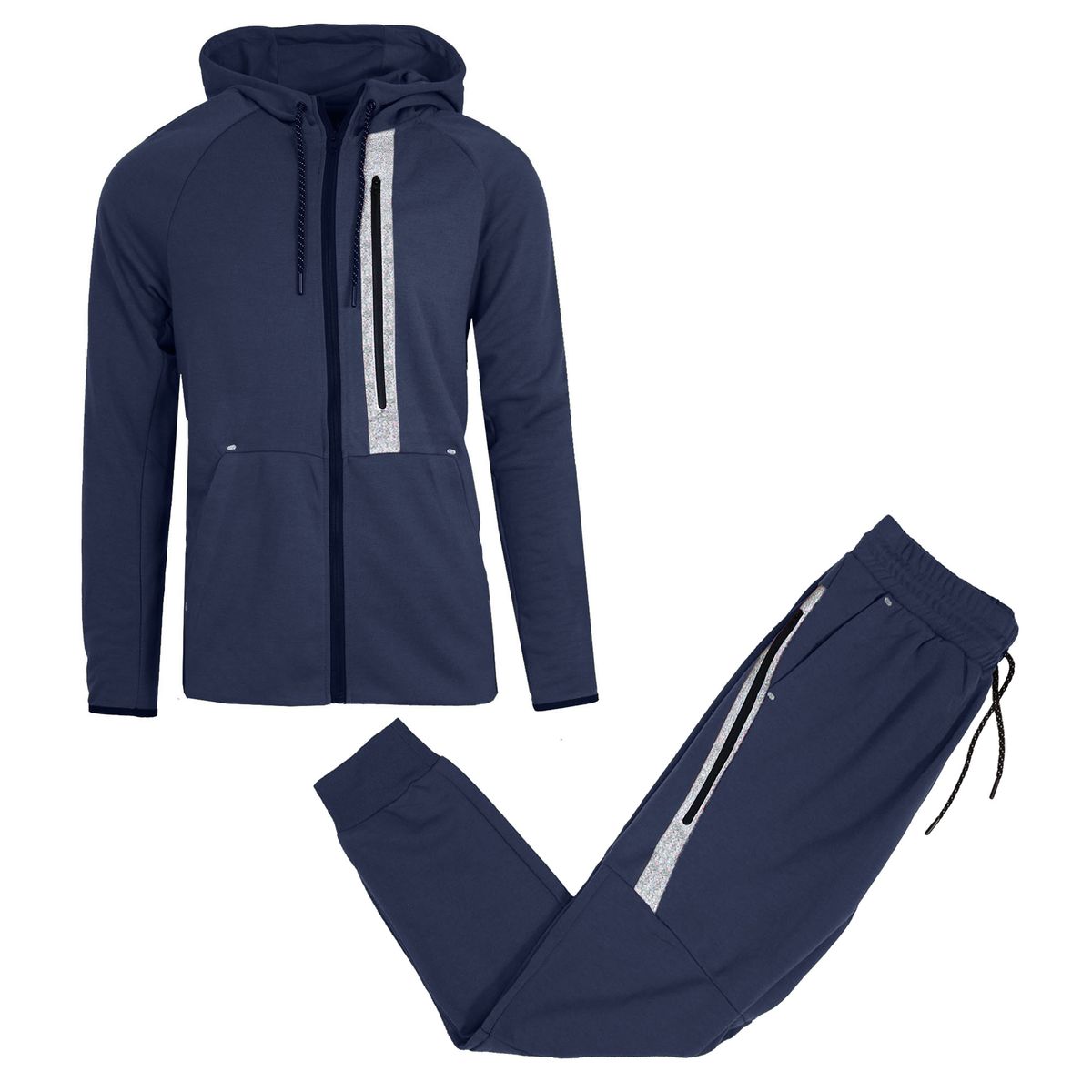 Men's Full-Zip Tech Fleece Hoodie and Jogger Set with Reflective Trim - GBT24-4934 - NV - L