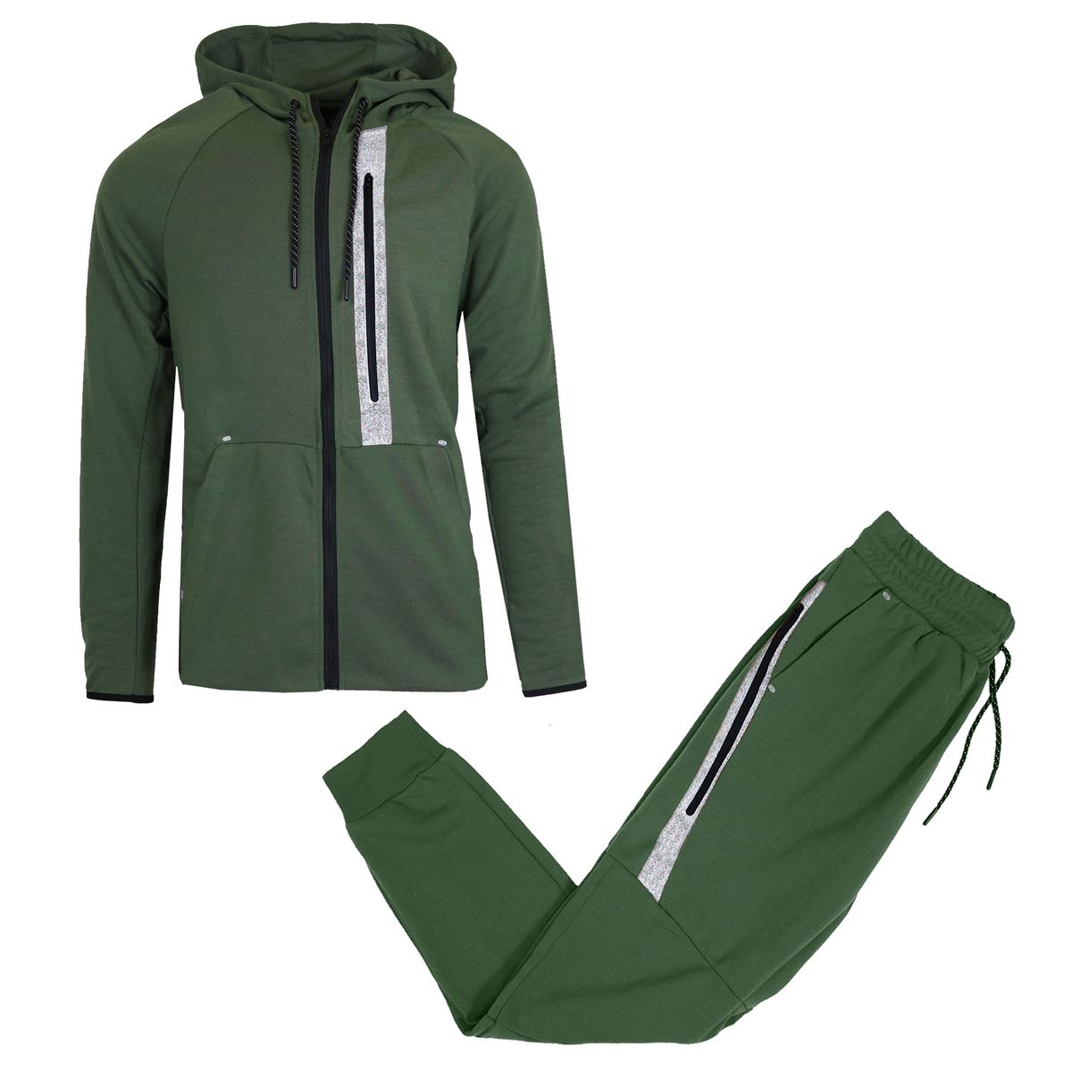 Men's Full-Zip Tech Fleece Hoodie and Jogger Set with Reflective Trim - GBT24-4934 - OL - 2XL