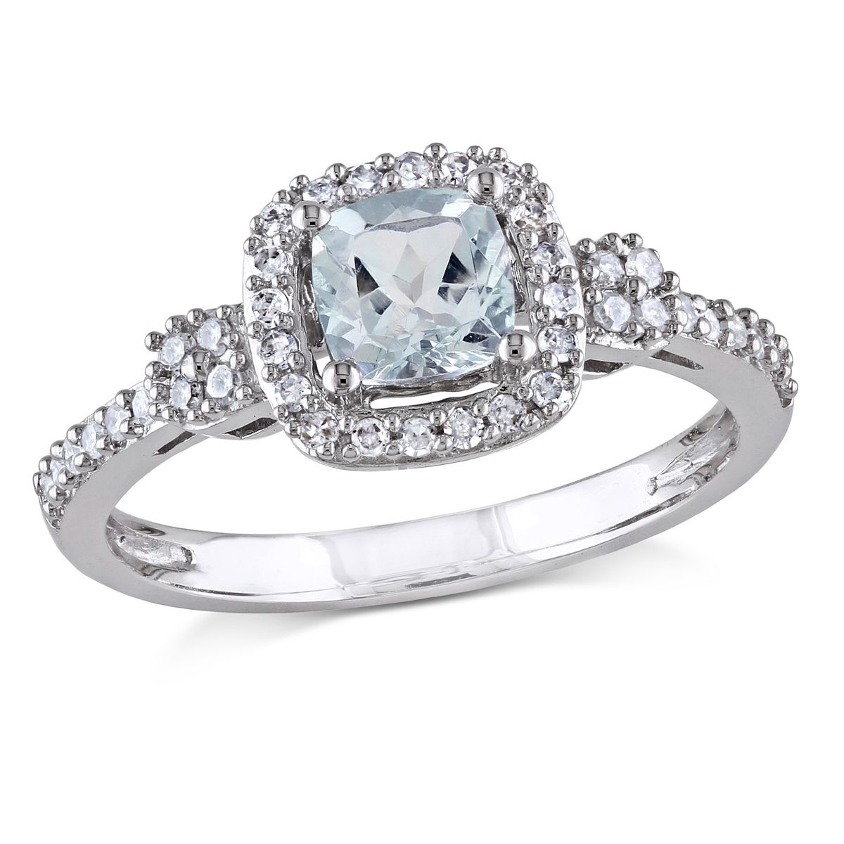 Photos - Ring Gem & Harmony 7/10 Carat  Light Aquamarine  with Diamond Halo in 10K White Gold -  size: 5 08DLG9494AQ-5(ctw)