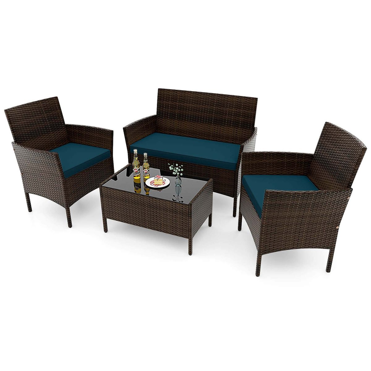 Photos - Garden Furniture Costway 4-Piece Patio Rattan Conversation Set  - Patio Furniture Set-Blue HCST06171 (8 Colors)
