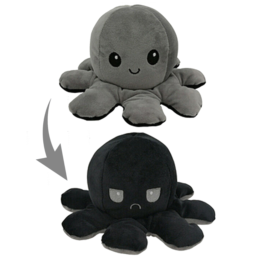 Photos - Soft Toy Private Label Reversible Stuffed Flip Octopus - Black - Gray OCTOPUS-PLUSH